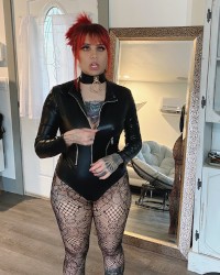 Red Hair - Leather Onesie - collared photo