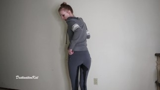 Horny wetting girl in a grey leggings