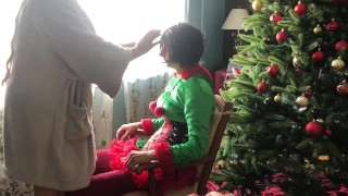 Santa sissy elf is held hostage (ruins Orgasm) scarf bondage 