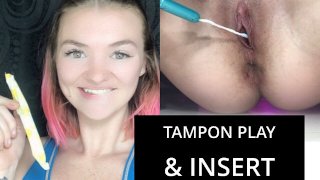 Jeu de tampon et insertion! Pink’insertion d’objets chatte serrée!