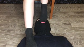  student in dirty black socks smelling foot fetish domination pov