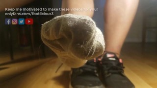 Sweat dripping dirty socks, shoes, soles,  ASMR, jog in heat