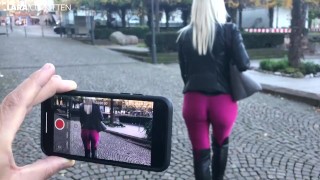 Date de rue dans des leggings cameltoe | Baisée et facialisée par un inconnu