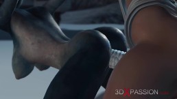 Hot sex on th exoplanet! An alien gets fucked by a spacewoman in spacesuit with strapon