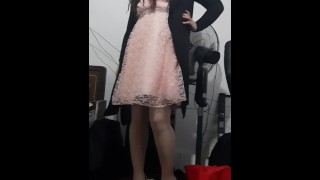 Crossdresser wearing prom dress