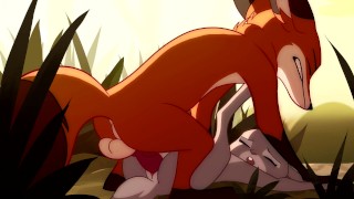 Patreon/Blitzdrachin : animation yiff droit, sperme à l’intérieur, différence de taille, renard et lapin