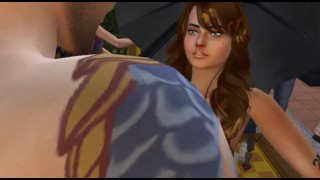 赤毛の女の子と傘の下でチェスのテーブルでセックス| ポルノゲーム3D