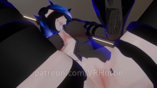 Cheveux bleus Devil succube en sangles yeux bandés manèges pour Senpai Tattoos POV Lap Dance Hentai Robe