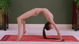 WOWGIRLS Wunderschönes Model Leona Mia macht einige Yogaübungen absolut nackt
