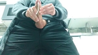 Guy in Robe Jerks His Huge Hard Cock in the Kitchen and the Cumshot Rains Out