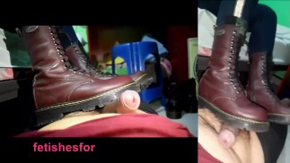 Pik crush & handjob tot sperma door Mistress in grote dr martens laarzen Pov