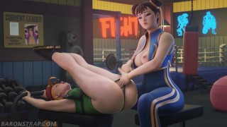 Entraînement de doigté lesbien de Cammy et Chun-Li