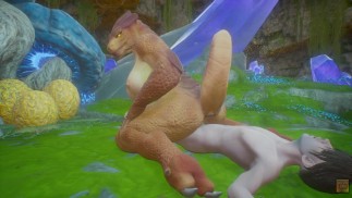 Jovem cara fode grande dragão scalie menina