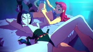 Teen Titans - Robin baise Starfire X Raven en groupe