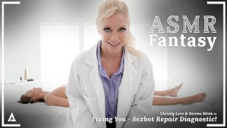 ASMR Fantasy - Hyper Real Sexbot Christy Love gicle partout sur la technicienne lesbienne Serene Siren