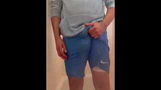 HORNY AMATEUR WANKING & getting WET ** GYM SHORTS + CUMSHOT **