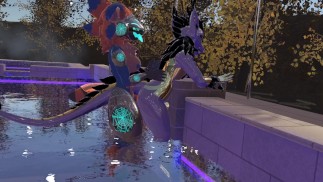 futa protogen martèle dragon duveteux au bord de la piscine