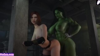 La grosse bite de she hulk futa pénètre un joli cul de femme | Animations 3D Hentai | P44