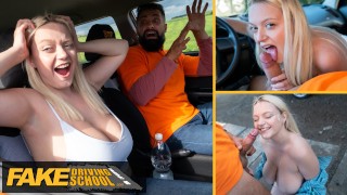 Fake Driving School - Blonde aux gros seins naturels sexe hardcore et facial après une quasi-miss avec Fake Taxi