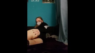 Cute trans girl jerks off and shakes while cumming