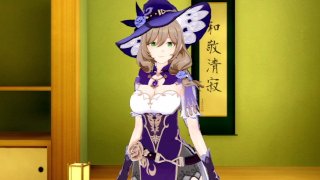 Lisa komt klaar tijdens het neuken van Chongyun in de dojo Genshin Impact Anime Hentai Ongecensureerd 3D