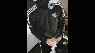 scallyboy in Adidas wanks and cum in his spermy Jockstrap