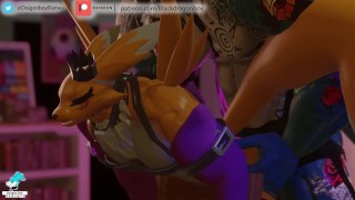 Big Dragon Flamedramon BBC et renamon muscle gay Burning