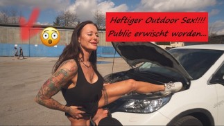 Heftiger Outdoor Sex!!! Public erwischt von 2 Arbeitern