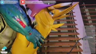 Gros lézard hommes musclé, différence de taille Renamon et flamedramon gay Furry BBC --LOOP 2 --