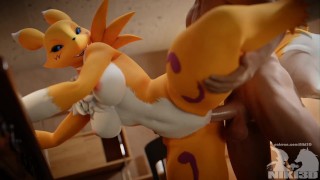 Renamon se fait pilonner doggystyle Animation avec Creampie (angle 2)