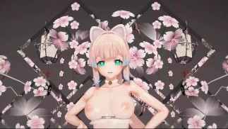 Kokomi se déshabille danse Hentai Genshin Impact Catgirl MMD 3D Clair Blue Eyes Couleur Modifier Smixix