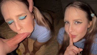 Die kleine Stiefschwester meiner Freundin gab einen schlampigen Blowjob