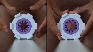 Bosse à l’intérieur d’une Fleshlight violette serrée avec une éjaculation gémissant fort et intense - Sexe masculin Toy