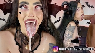 SUCK-CUBUS (Extended Cut) AHEGAO Goth Girl FUCKED ! - Cosplay succube, pieds en nylon, pipe et visage