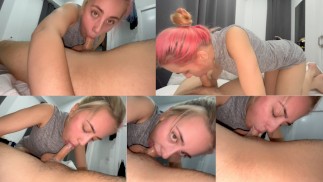 La ragazza troia del patrigno che succhia il cazzo riceve un sacco di sputi in faccia