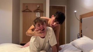 Little step-bro gives bj and gets fucked by hung big step-bro for ride to college