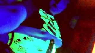 Plus Size Tranny stays quiet in blacklight while fucking a 