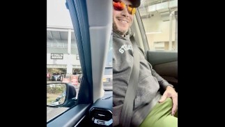 Exhibitionist DILF Flashes His Cock Bulge in Tight Gym Pants at the Car Wash