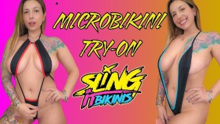 Girl with big natural tits tries on MORE Micro Bikinis (Sling It Bikinis Try-on haul)