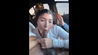 18+ Latina Sloppy Car Blowjob makes me Cum 3 Times FEET POV