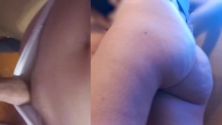 Tienermeisje met een perfect lichaam was hard droog geneukt in wit kanten slipje, sperma tussen grote kont
