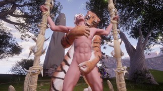 Furry Tigress bordant la bite humaine