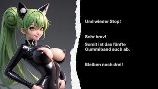 deine Herrin lässt dich als Gummischwanz für Sie abspritzen