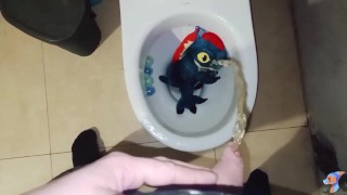 Blue t-rex Peeing