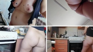 Sexy Latina naked in the kitchen. Milf hairy pussy, big ass, big tits.