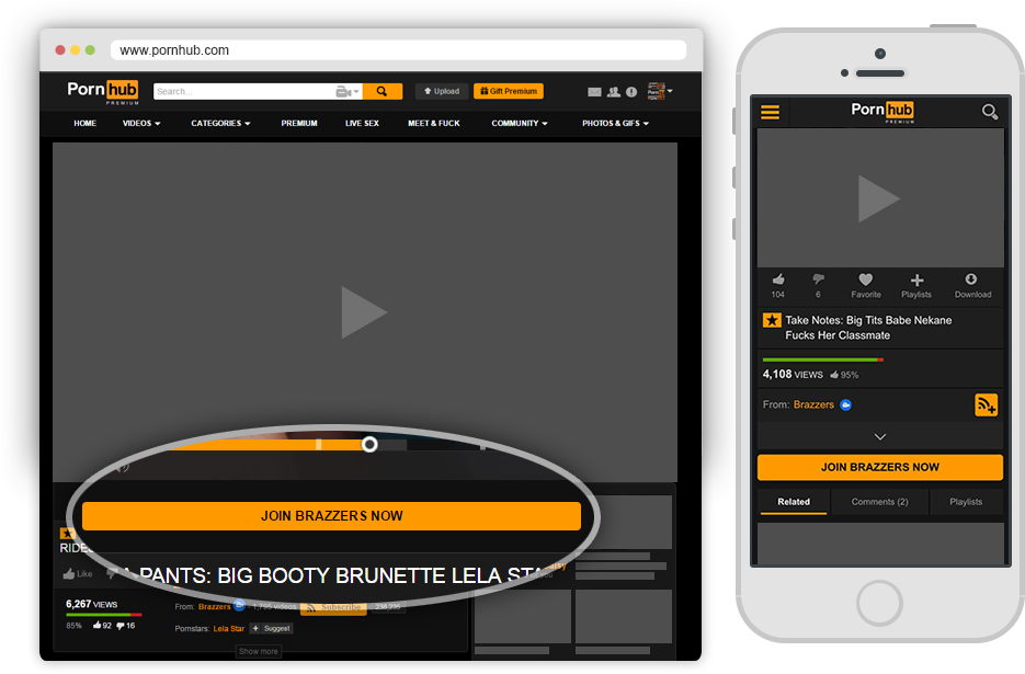 Pornhub 内容合作伙伴 - 视频页面上的加入按钮